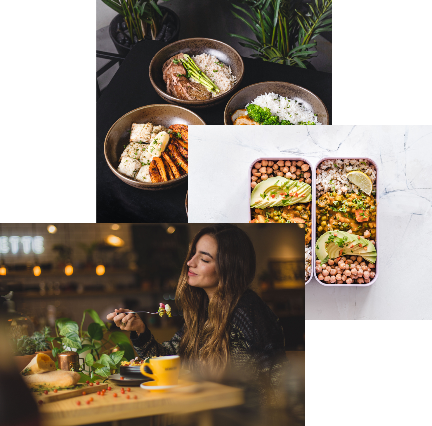 Women enjoying food, meals instorage container, and food bowls on a table